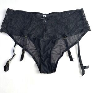 Lane Bryant Cacique Garter Cheeky Panty Plus Size 18/20 Black Lace Sexy Mesh